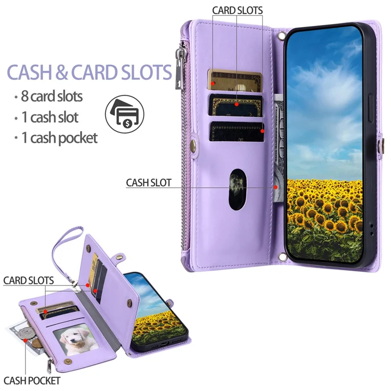 For Google Pixel 10 Pro  /  Pixel 10 Case TPU + PU Leather Wallet Phone Cover with Wrist Strap - Purple