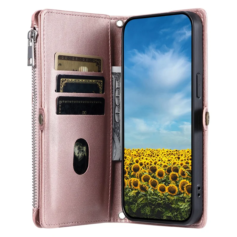 For Google Pixel 10 Pro / 10 / 9 Pro / 9 Case TPU + PU Leather Wallet Phone Cover with Wrist Strap - Rose Gold