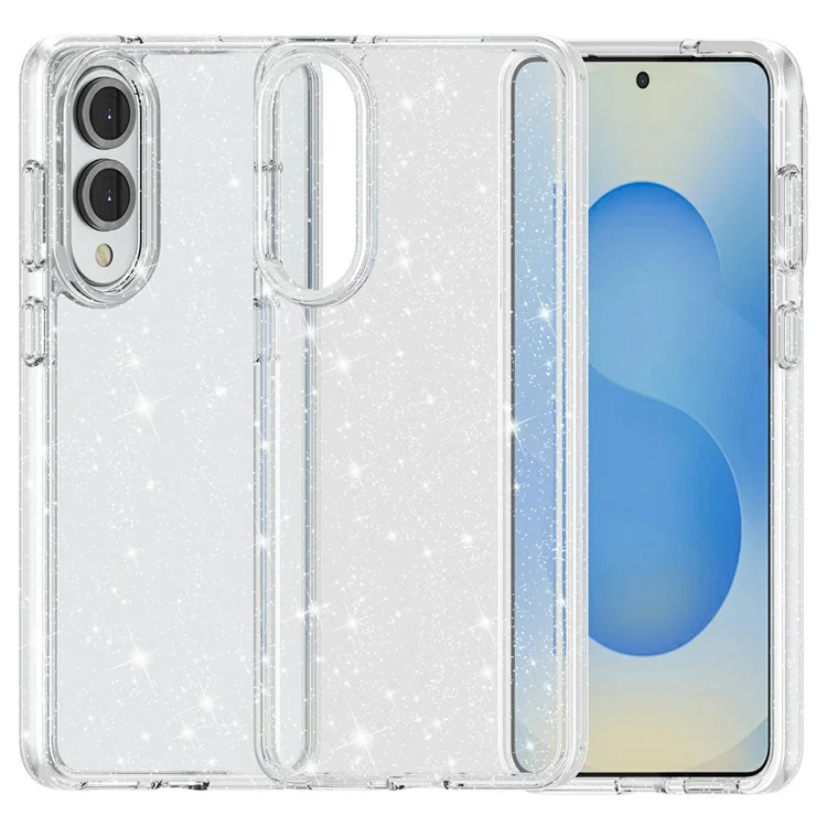 For Samsung Galaxy S25 Edge Case Sparkly Powder Glitter Shiny Soft TPU + Hard PC Back Cover - White