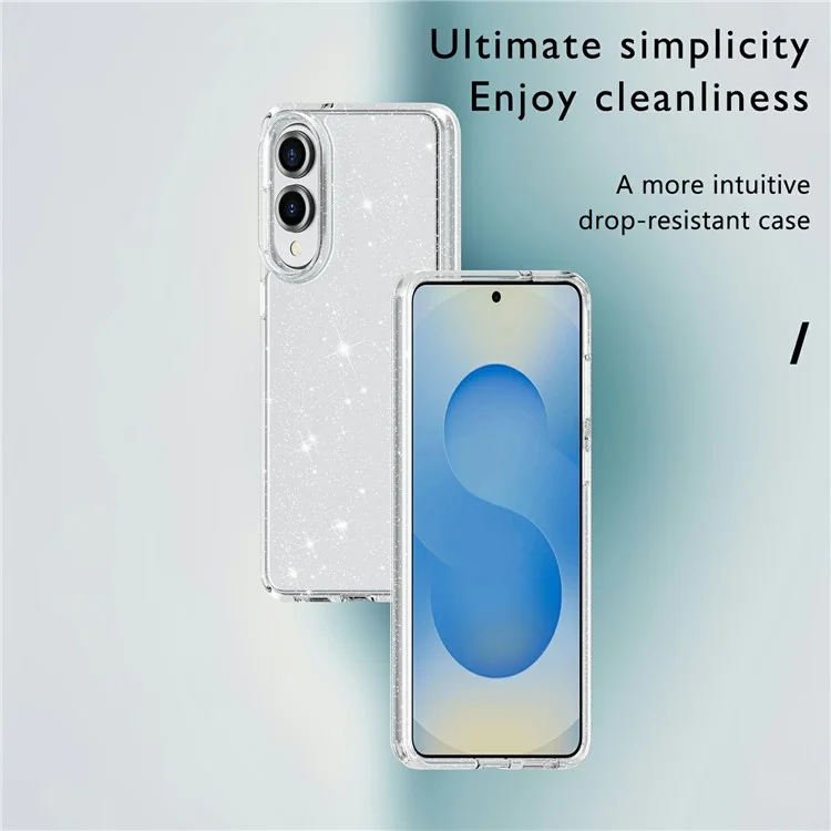 For Samsung Galaxy S25 Edge Case Sparkly Powder Glitter Shiny Soft TPU + Hard PC Back Cover - White