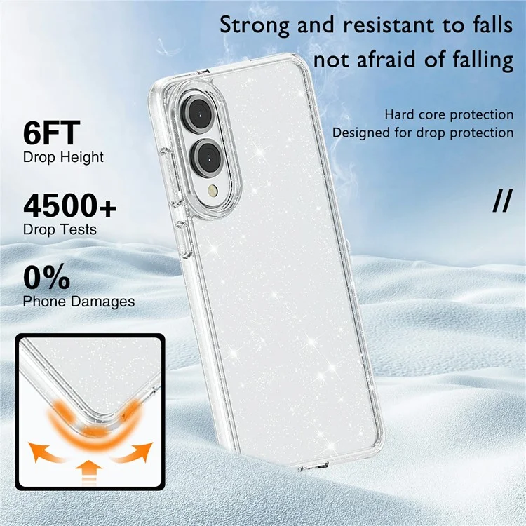 For Samsung Galaxy S25 Edge Case Sparkly Powder Glitter Shiny Soft TPU + Hard PC Back Cover - White