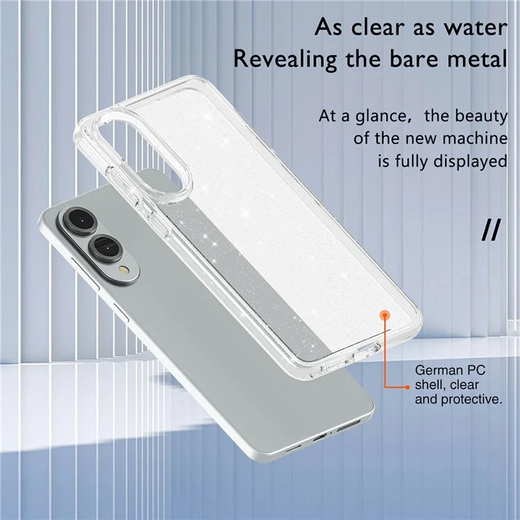 For Samsung Galaxy S25 Edge Case Sparkly Powder Glitter Shiny Soft TPU + Hard PC Back Cover - White