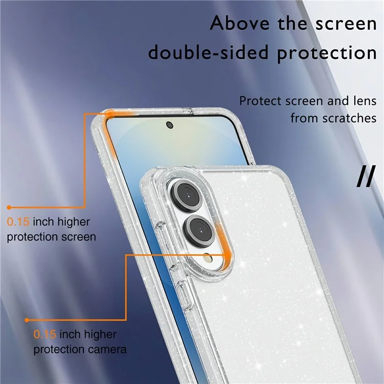 For Samsung Galaxy S25 Edge Case Sparkly Powder Glitter Shiny Soft TPU + Hard PC Back Cover - White