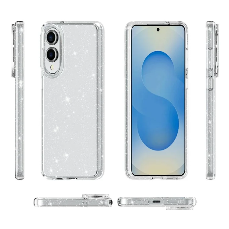 For Samsung Galaxy S25 Edge Case Sparkly Powder Glitter Shiny Soft TPU + Hard PC Back Cover - White
