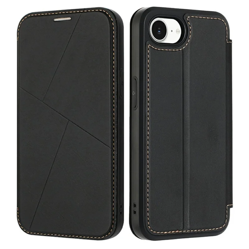 For iPhone 16e Case Magnetic Closure Card Slot Leather Flip Phone Cover - Black