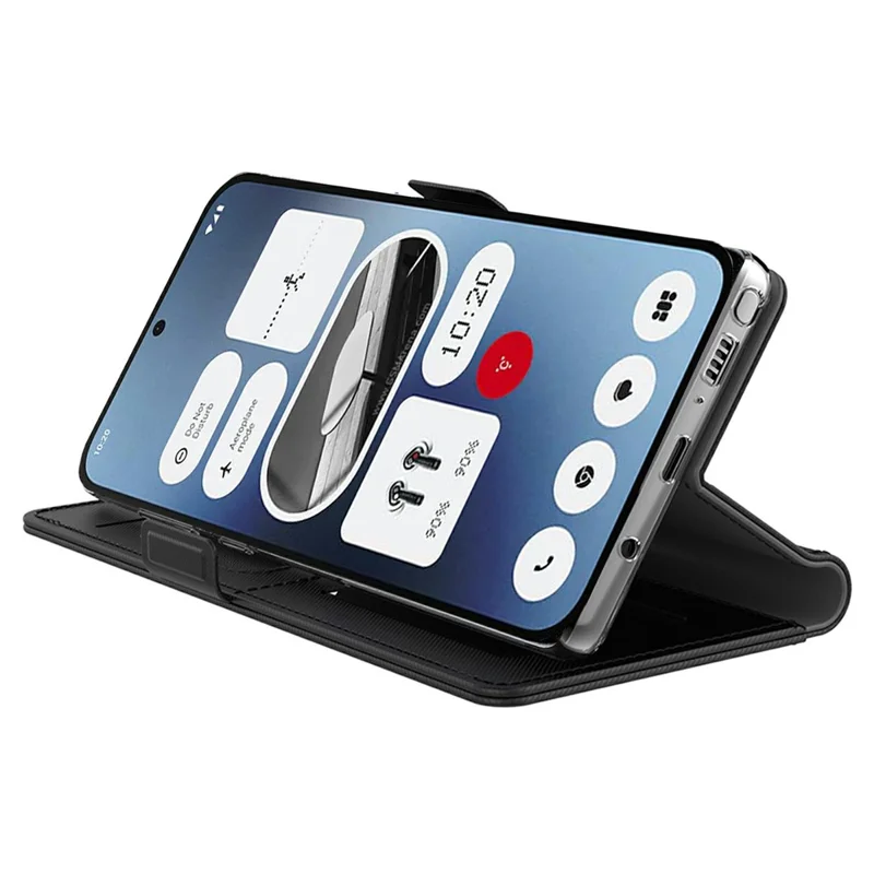 Funda de Cuero PU con Soporte para Nothing Phone (3a) Pro, Portatarjetas y Espejo - Negro