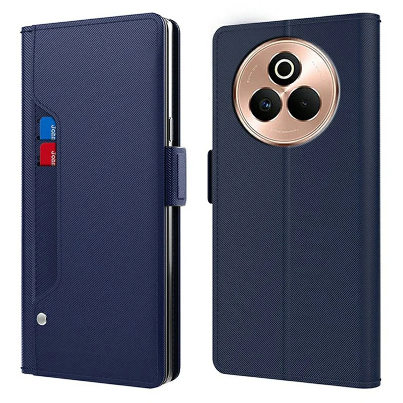 For Realme P3 Pro 5G Case Stand PU Leather Phone Cover Card Holder Mirror - Blå