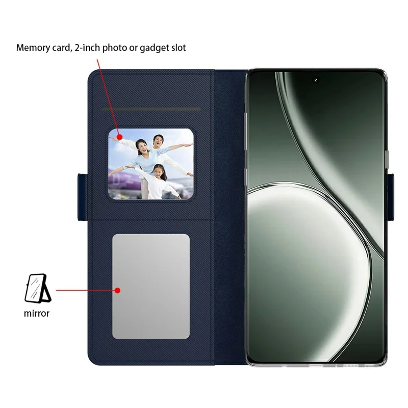 For Realme P3 Pro 5G Case Stand PU Leather Phone Cover Card Holder Mirror - Blå