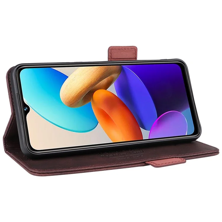 Para Vivo Y22s 4G / Y35 4G (2022) pu da Carteira de Couro Stand Com Decoração de Hardware Caixa de Telefone Flip Flip Flip - Café