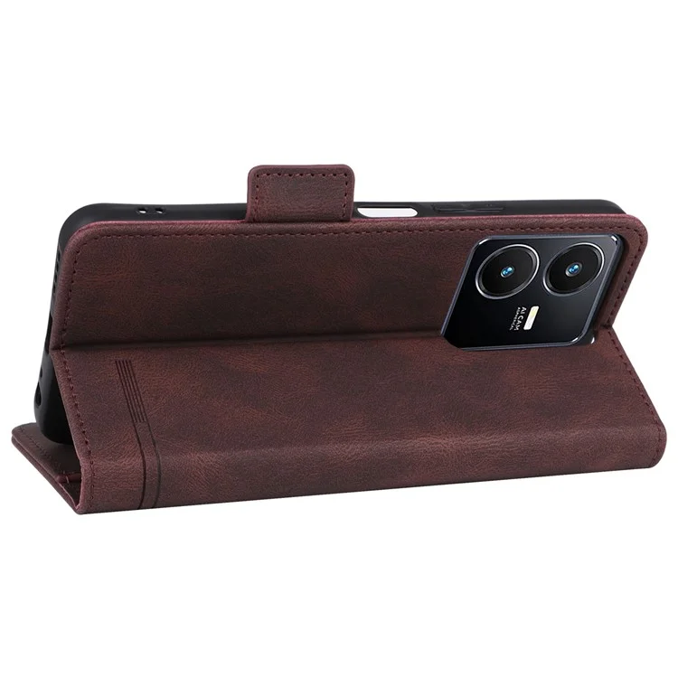 Para Vivo Y22s 4G / Y35 4G (2022) pu da Carteira de Couro Stand Com Decoração de Hardware Caixa de Telefone Flip Flip Flip - Café