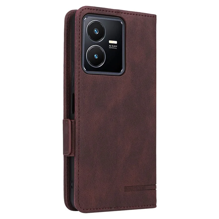 Para Vivo Y22s 4G / Y35 4G (2022) pu da Carteira de Couro Stand Com Decoração de Hardware Caixa de Telefone Flip Flip Flip - Café