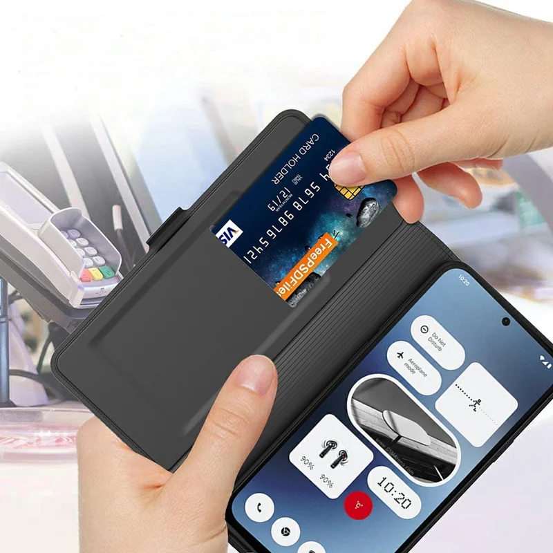 For Nothing Phone (3a) Pro Case Shockproof TPU Inner Shell Leather Phone Cover Card Slot - Black