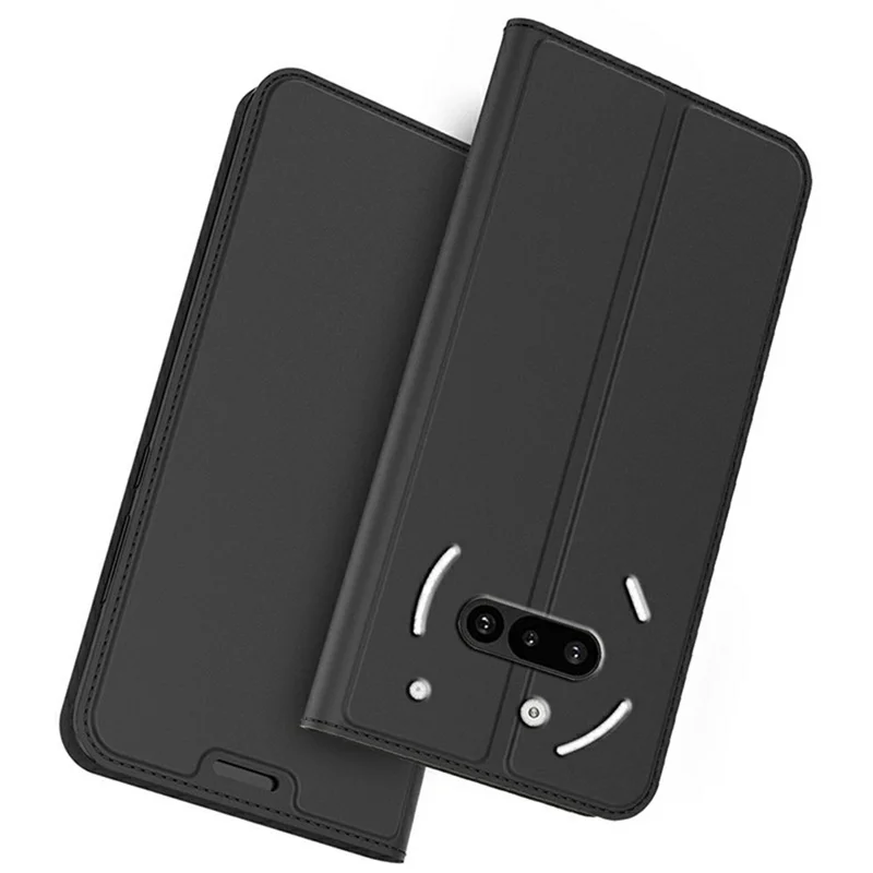 For Nothing Phone (3a) Case PU Leather Phone Cover with Card Holder Stand - Black