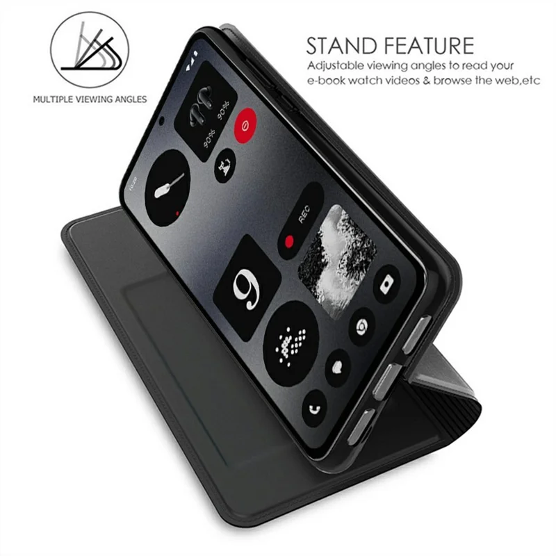 For Nothing Phone (3a) Case PU Leather Phone Cover with Card Holder Stand - Black