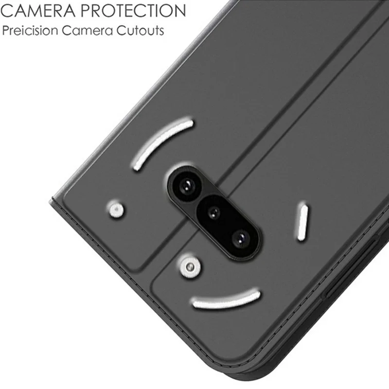 For Nothing Phone (3a) Case PU Leather Phone Cover with Card Holder Stand - Black