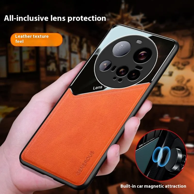 Voor Xiaomi 15 Ultra hoesje Leerlaag PC + TPU telefoon achterkant - Oranje