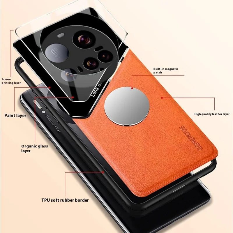 Voor Xiaomi 15 Ultra hoesje Leerlaag PC + TPU telefoon achterkant - Oranje
