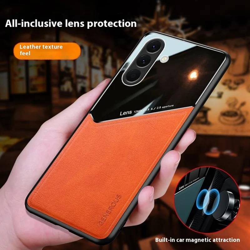 For Samsung Galaxy A26 5G Case Leather Coated PC + TPU Phone Back Cover - Orange