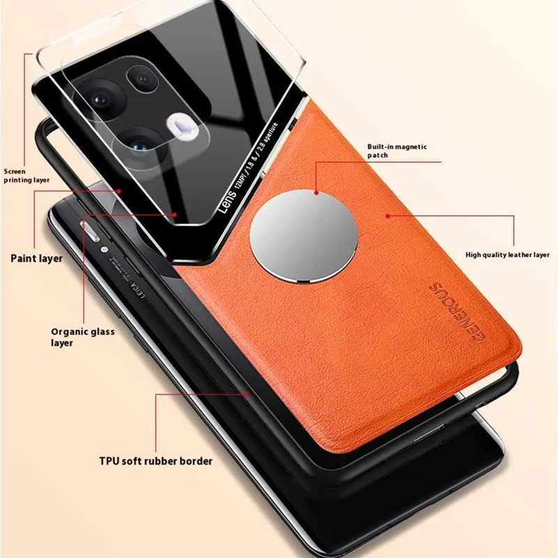 For Oppo Reno13 Pro 5G Case Leather Coated PC + TPU Phone Back Cover - Blue
