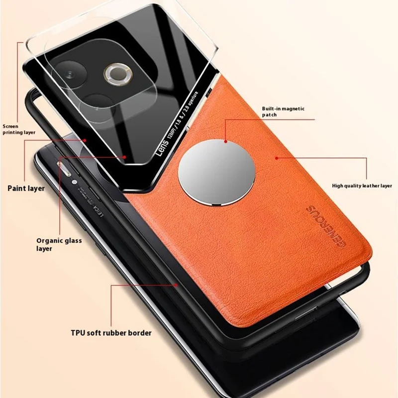 For Oppo A5 Pro 4G (Global) / 5G (Global) / A5 Energy 5G (China) Case Leather Coated PC + TPU Phone Back Cover - Orange