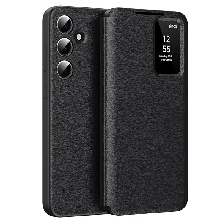 Cover per Samsung Galaxy S24 FE con Porta Carte Finestra Smart View in Pelle - Nero