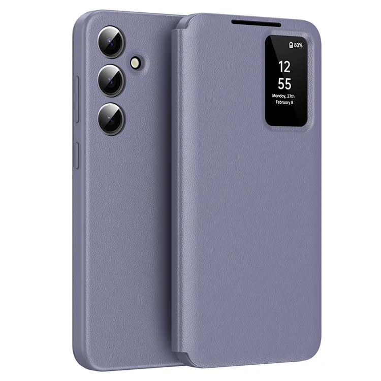 Für Samsung Galaxy S24 FE Hülle mit Kartenhalter Smart View Fenster Leder Handyhülle - Lavendelgrau