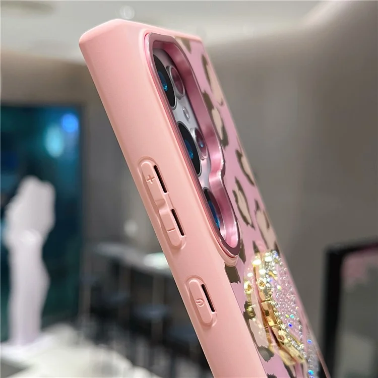 For Samsung Galaxy S25 Ultra Case with Kickstand Heart Pattern Electroplating TPU + PC Phone Cover - Pink
