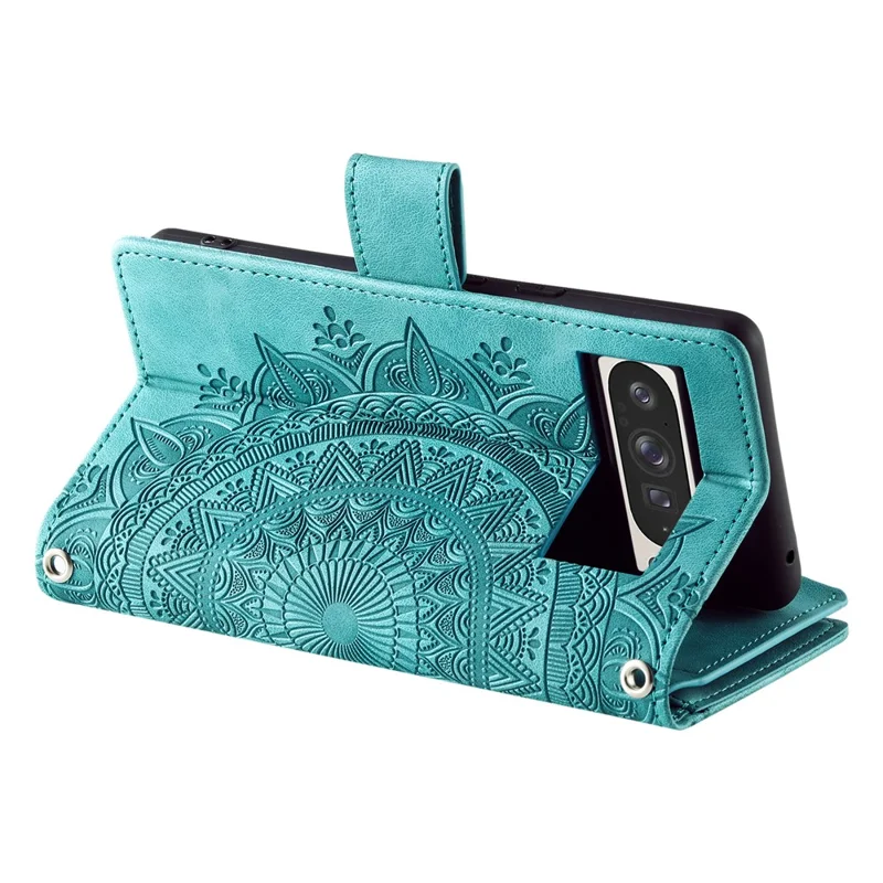 Style 006 Per Google Pixel 10 Pro XL Custodia Portafoglio in Pelle PU Cover per Telefono Motivo Mandala Floreale - Verde Menta