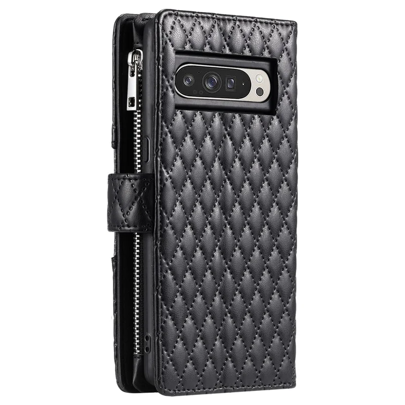 Style 012 for Google Pixel 10 Pro XL Case Zipper Pocket Glitter Leather Phone Cover - Black