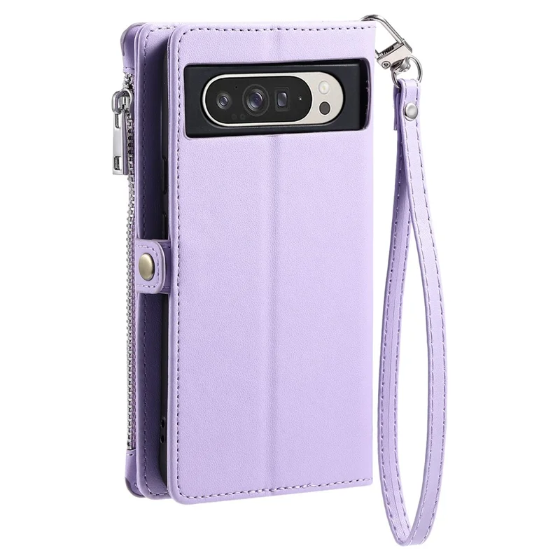 For Google Pixel 10 Pro XL Case TPU + PU Leather Wallet Phone Cover with Wrist Strap - Purple