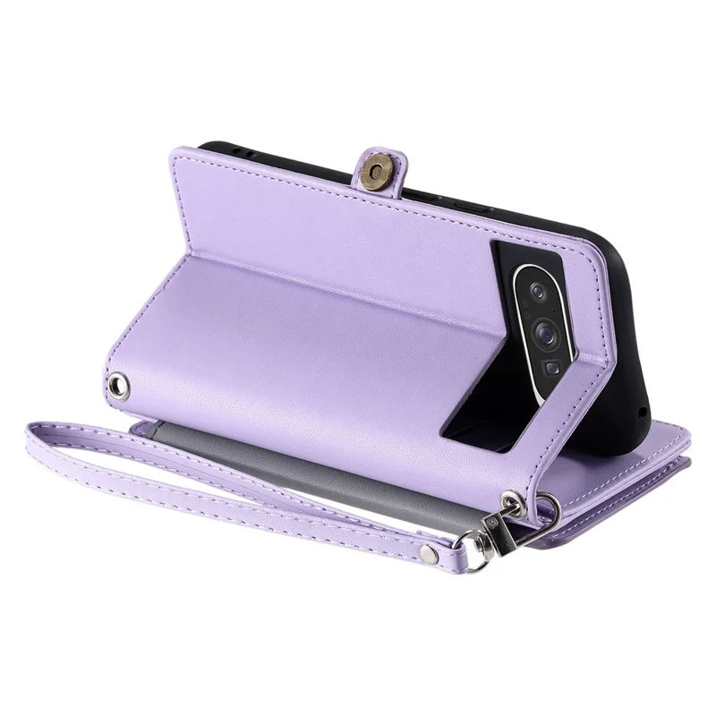 For Google Pixel 10 Pro XL Case TPU + PU Leather Wallet Phone Cover with Wrist Strap - Purple