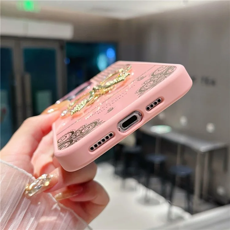 For iPhone 16 Pro Max Case Butterfly Kickstand TPU + PC Phone Back Cover Rhinestone Decor - Pink