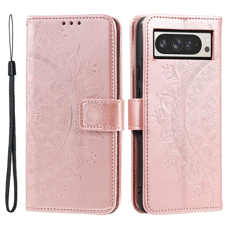For Google Pixel 10 Pro XL Stand Case Imprinted Totem PU Leather Wallet Phone Cover - Rose Gold
