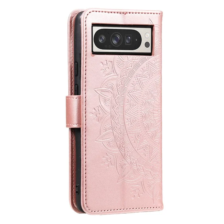 For Google Pixel 10 Pro XL Stand Case Imprinted Totem PU Leather Wallet Phone Cover - Rose Gold