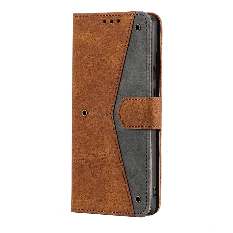 For Google Pixel 10 Pro XL Leather Case Splicing Stitching Wallet Phone Cover with Wrist Strap - Brown
