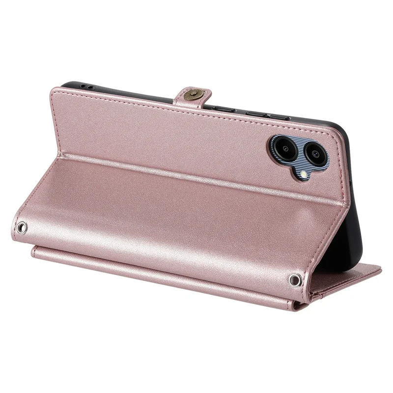 For Samsung Galaxy A06 5G Leather Case with Wrist Strap Wallet Stand Phone Cover - Rose Gold