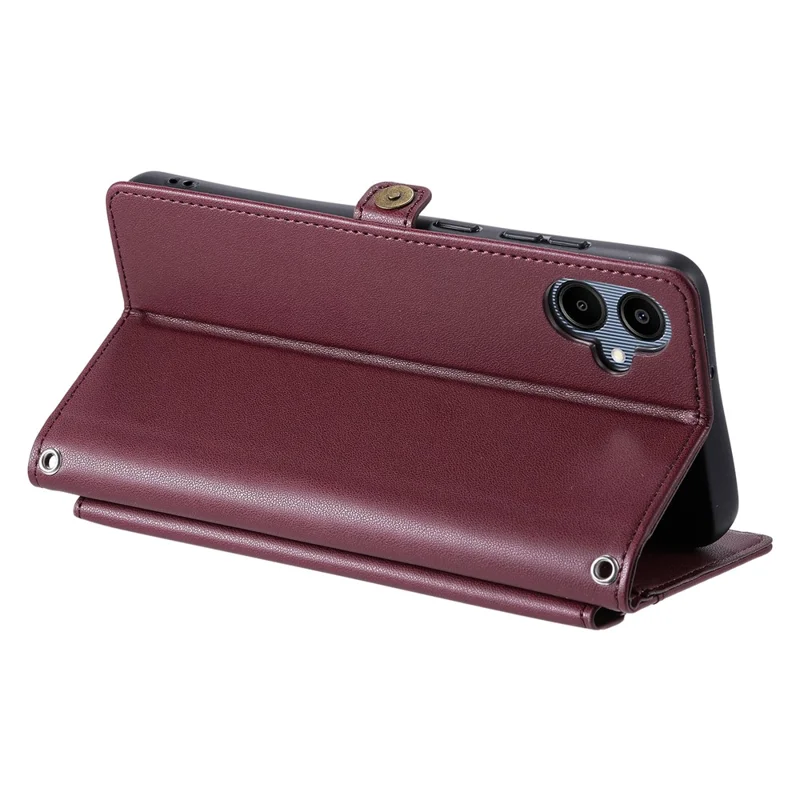 For Samsung Galaxy A06 5G Leather Case with Wrist Strap Wallet Stand Phone Cover - Wine Red