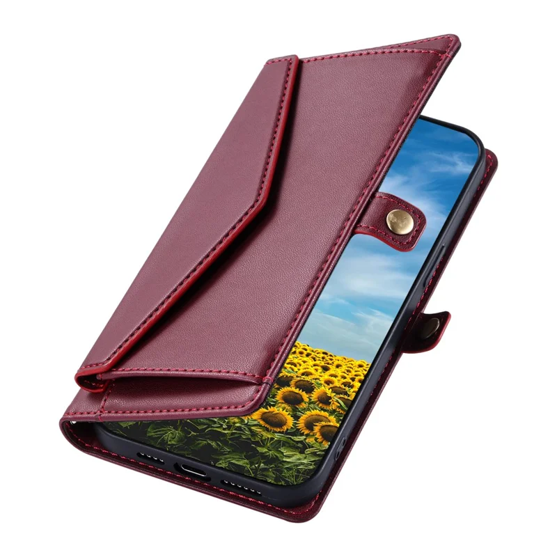 For Samsung Galaxy A06 5G Leather Case with Wrist Strap Wallet Stand Phone Cover - Wine Red