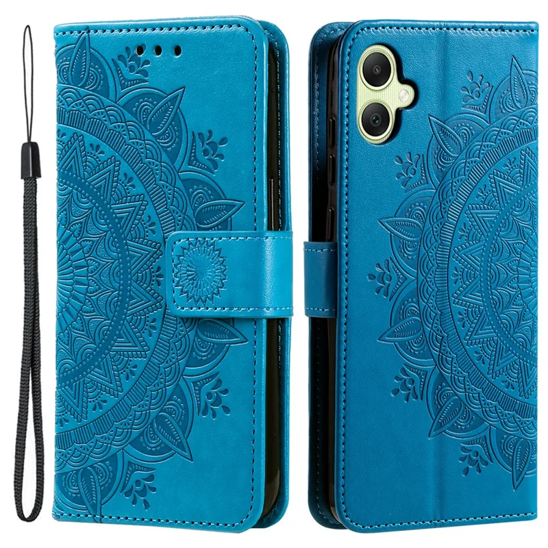 For Samsung Galaxy A06 5G Stand Case Imprinted Totem PU Leather Wallet Phone Cover - Blue