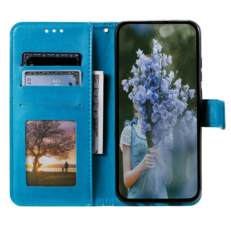 For Samsung Galaxy A06 5G Stand Case Imprinted Totem PU Leather Wallet Phone Cover - Blue