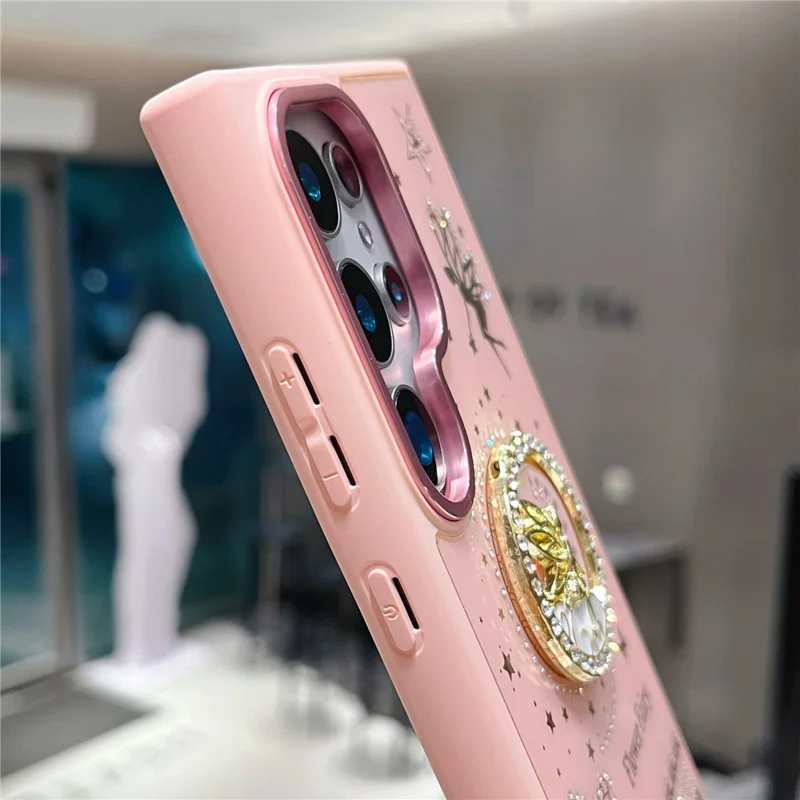 For Samsung Galaxy S25 Ultra Case Flower Fairy Pattern TPU + PC Phone Back Cover with Kickstand - Pink