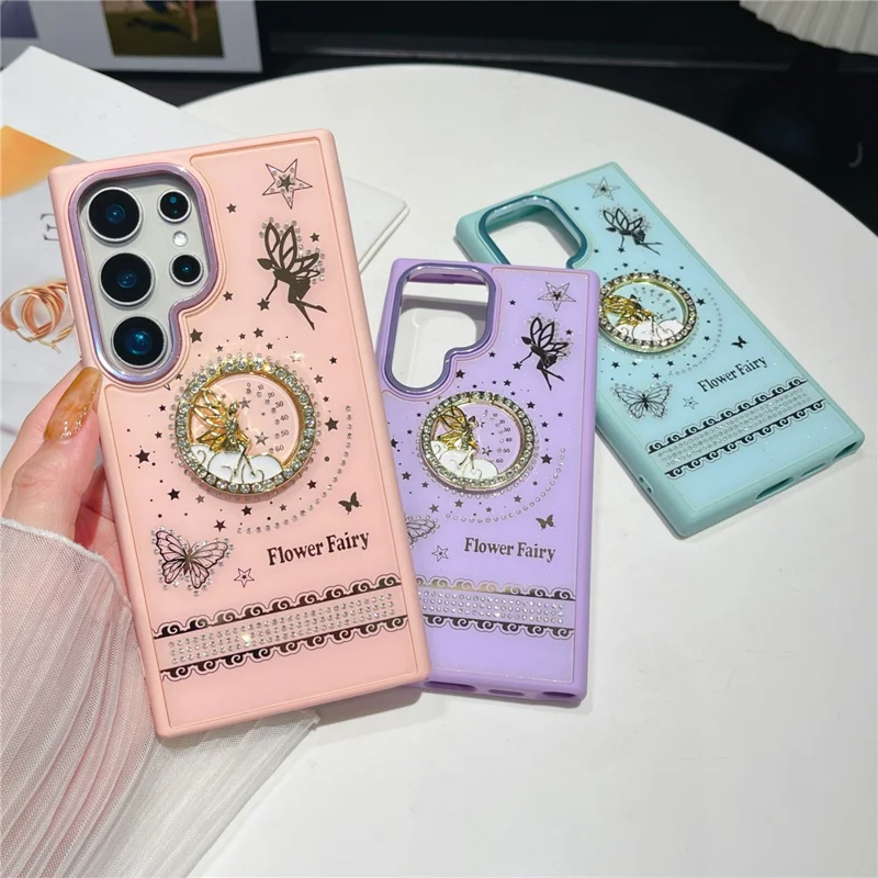 For Samsung Galaxy S25 Ultra Case Flower Fairy Pattern TPU + PC Phone Back Cover with Kickstand - Pink