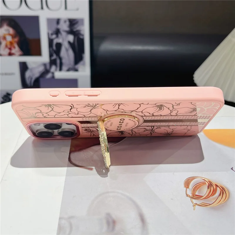 Funda para iPhone 16 Pro Max con Estampado Floral de TPU + PC con Soporte de Mariposa - Rosa