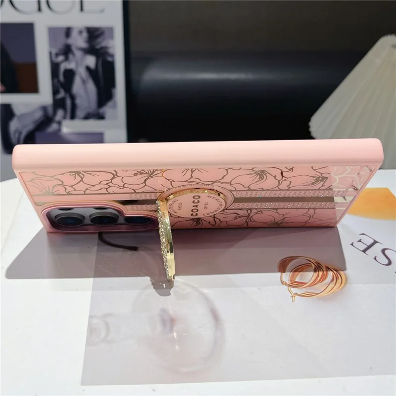 For Samsung Galaxy S25 Ultra Case Flower Pattern TPU + PC Phone Back Cover with Butterfly Kickstand - Pink