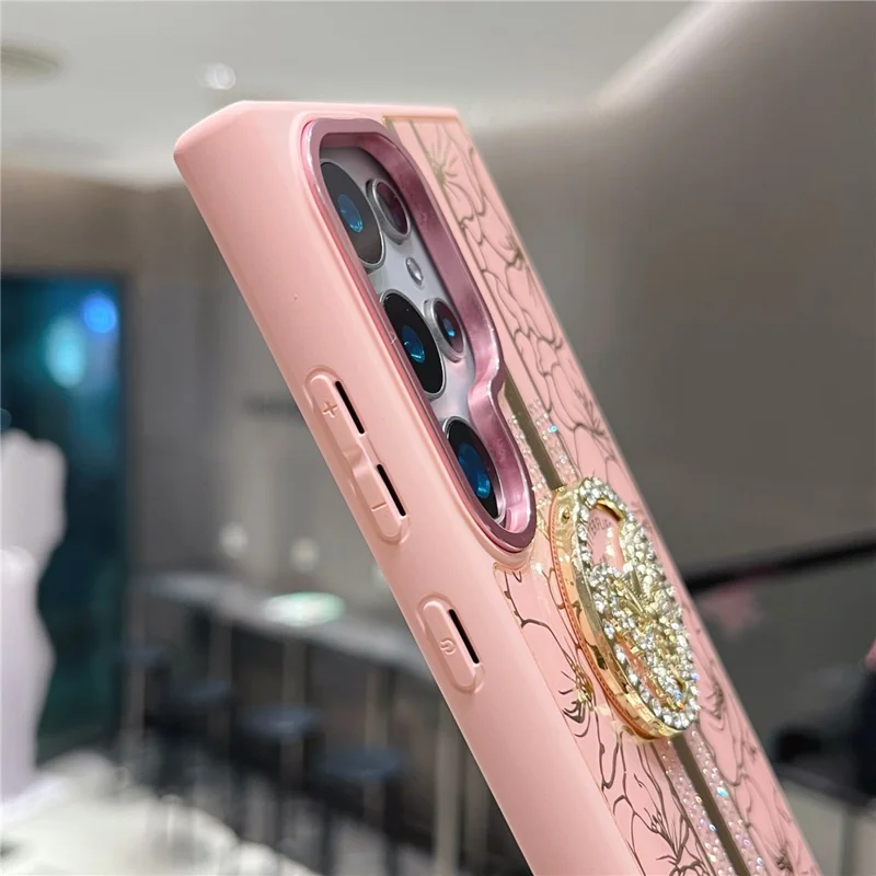 For Samsung Galaxy S25 Ultra Case Flower Pattern TPU + PC Phone Back Cover with Butterfly Kickstand - Pink