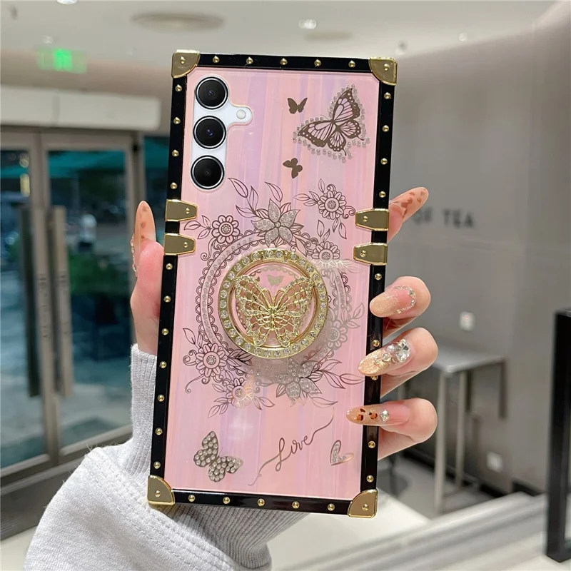 Voor Samsung Galaxy A55 5G hoesjes met strassdecoratie vlindermotief TPU + PC telefoonhoes - Roze