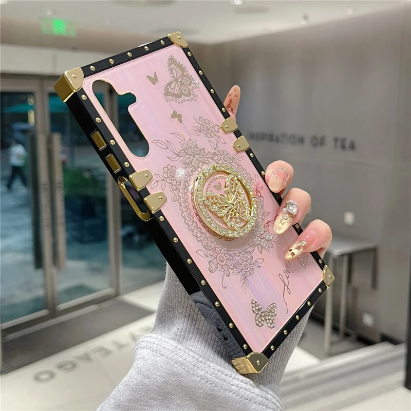 Voor Samsung Galaxy A55 5G hoesjes met strassdecoratie vlindermotief TPU + PC telefoonhoes - Roze