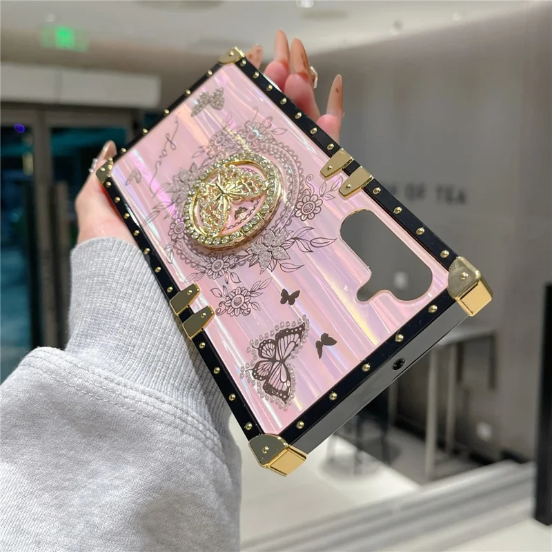 Voor Samsung Galaxy A55 5G hoesjes met strassdecoratie vlindermotief TPU + PC telefoonhoes - Roze