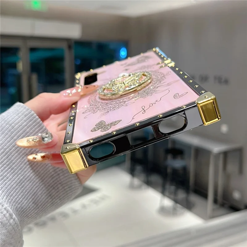 Voor Samsung Galaxy A55 5G hoesjes met strassdecoratie vlindermotief TPU + PC telefoonhoes - Roze