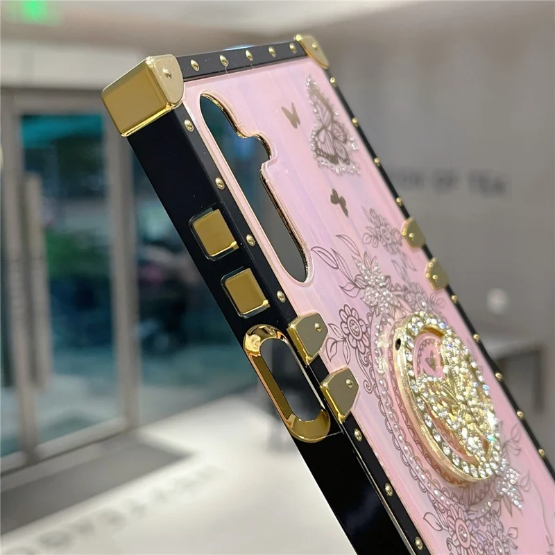 Voor Samsung Galaxy A55 5G hoesjes met strassdecoratie vlindermotief TPU + PC telefoonhoes - Roze